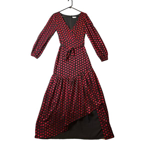 Lovers and Friends Augustus Long Sleeve Gown Red Black Polka Dot Print Sz S - Picture 1 of 8